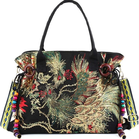 Women Canvas Tote Bags Embroidery Handbags Stylish Casual Shoulder Bags